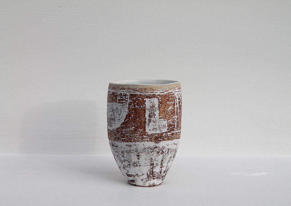 small pot with light blue glaze inside 2020